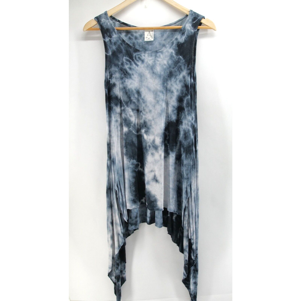 American Age Gray Tie Dye Shark Bite Tank Topโ Women Size Medium Made in USA